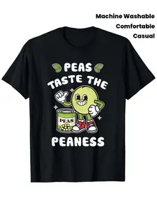 Men's Humorous 'Taste the Peaness' T-Shirt - Quirky Green Pea Pod Design, Short Sleeve Round Neck Casual Tee Suitable for Casual Attire & Themed Events, Machine Washable Comfortable Fit for Year-Round Wear ()