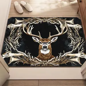 1pc of a Door Mat Featuring a Deer in an Antler Wreath Design, Made of 700Gsm Material.It Is a Non-Slip Bathroom Floor Mat, Crafted from Microfiber That Absorbs Moisture, And Is Machine Washable.Suitable for Use in Bedrooms, Living Rooms accessories