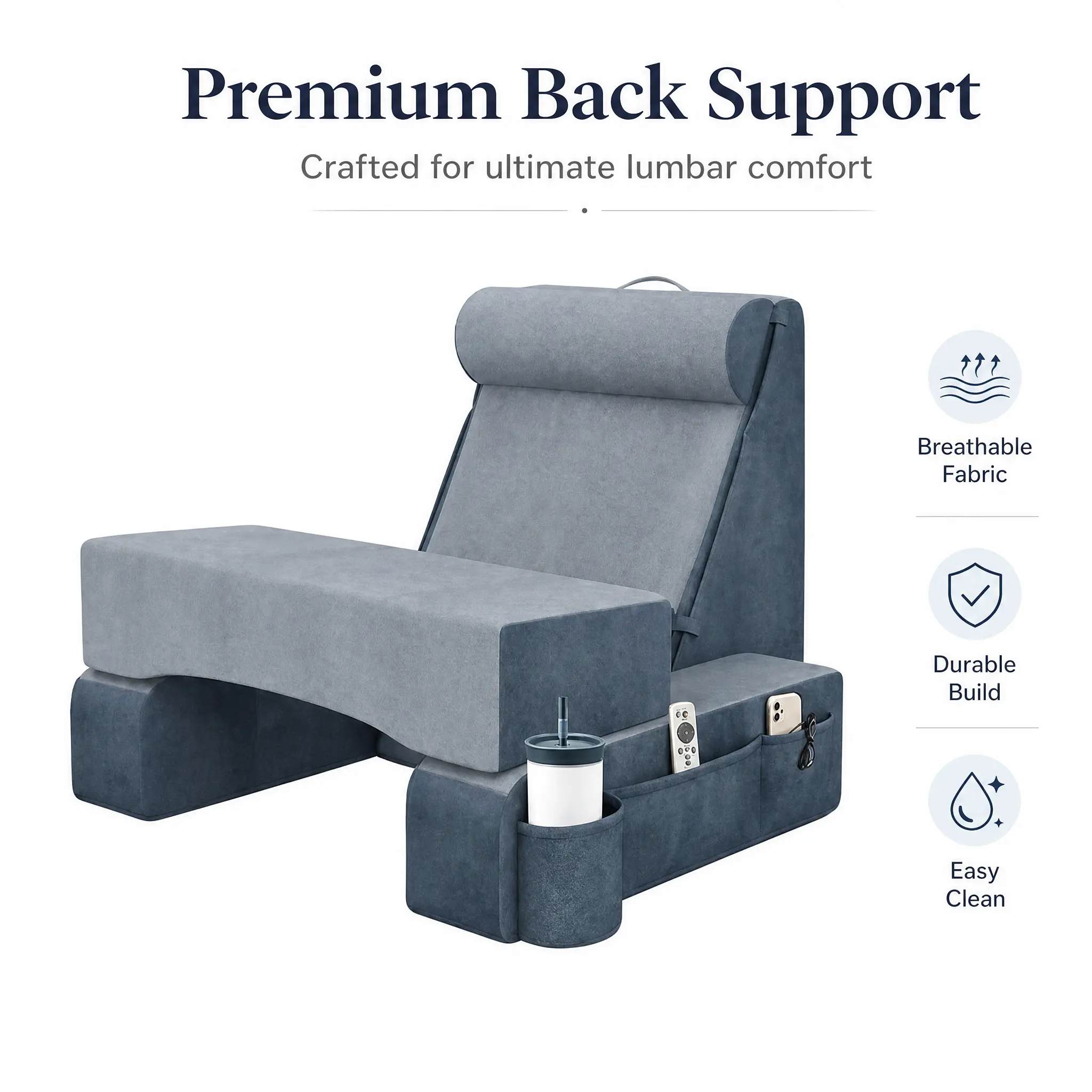 Upgraded 3-in-1 Foam Reading Pillow for Bed - Adjustable Padded Backrest, Bed Back Rests for Sitting Up, Waist Wedge Bolster, Neck Support, Detachable Armrest & Sponge Lap Desk for Post-Surgery Recovery, Home Office