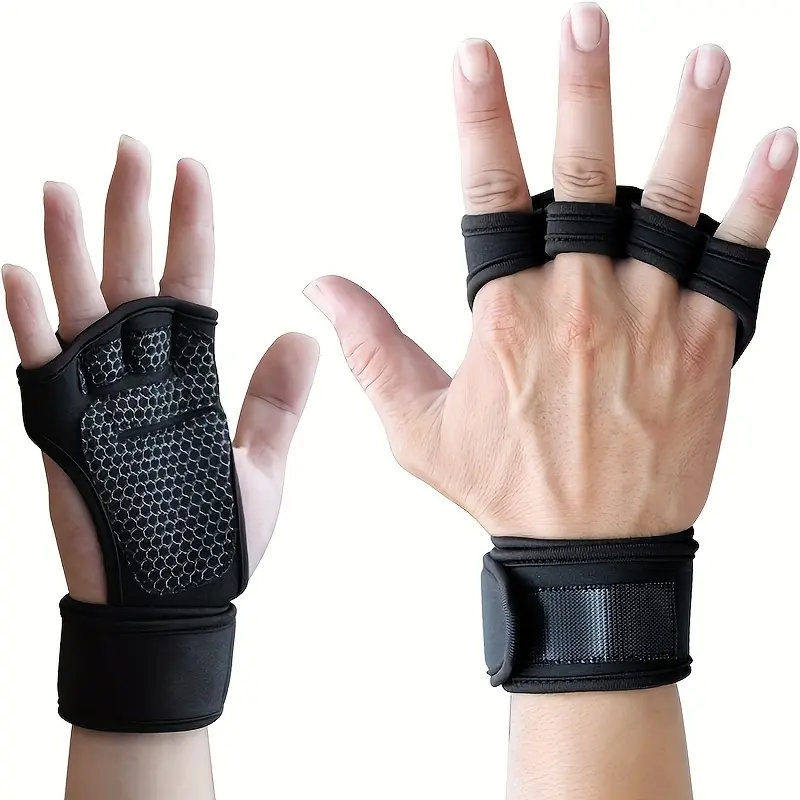 Unisex Fingerless Gym Gloves - Breathable Polyester, Ergonomic Design, Silicone Palm Protection, Adjustable Wrist Support for Weightlifting, Fitness Training, Durable, Strong Grip Dots, General Gym Workouts, Kettlebell Training, Non-Slip, Weightlifters, A