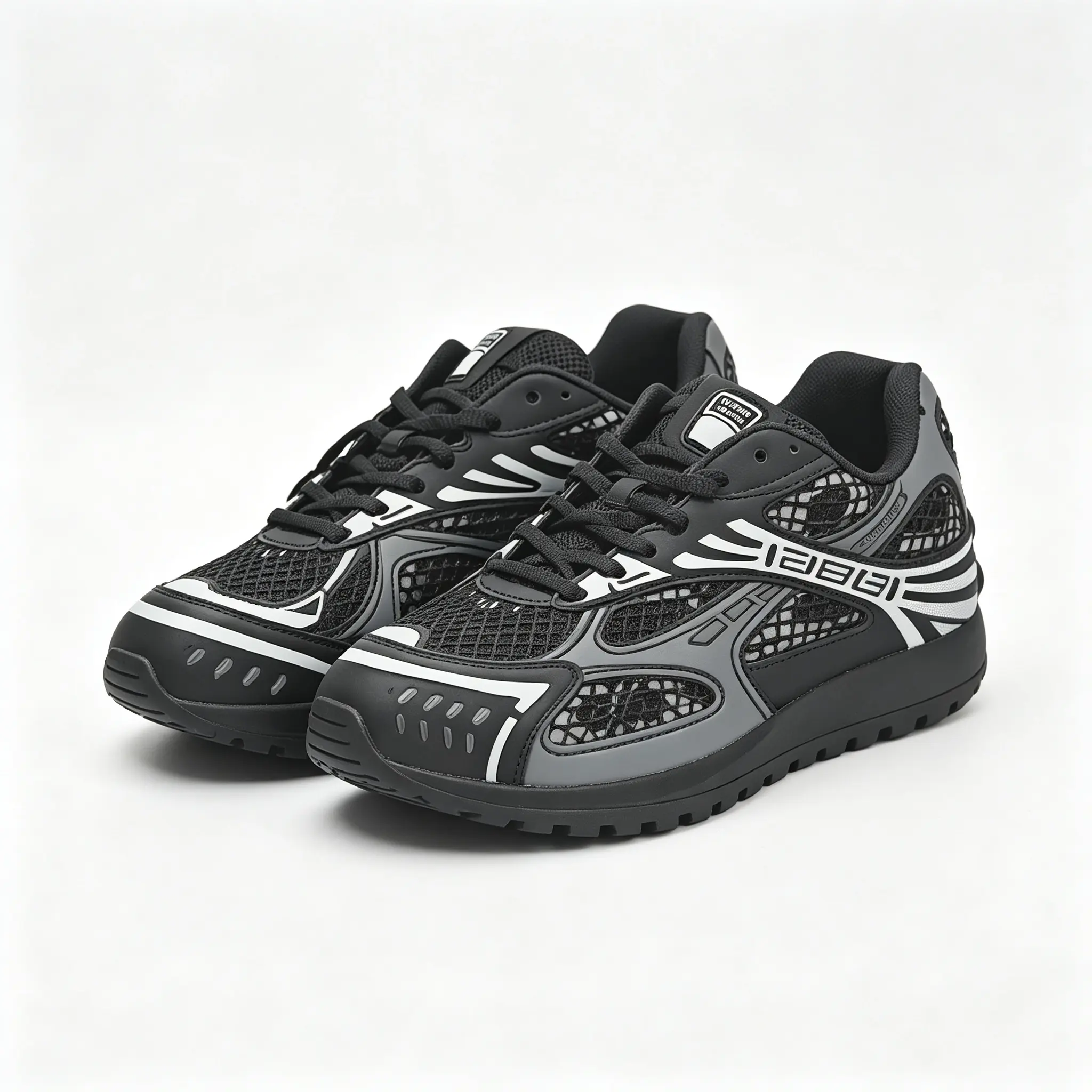 Herringbone Anti-Slip Sole Unisex Sneakers Retro Black Gray Mesh Dad Shoes Breathable Lace Up Casual Running Shoes Lightweight Comfort Walking Fashion Trainers For Daily Outdoor