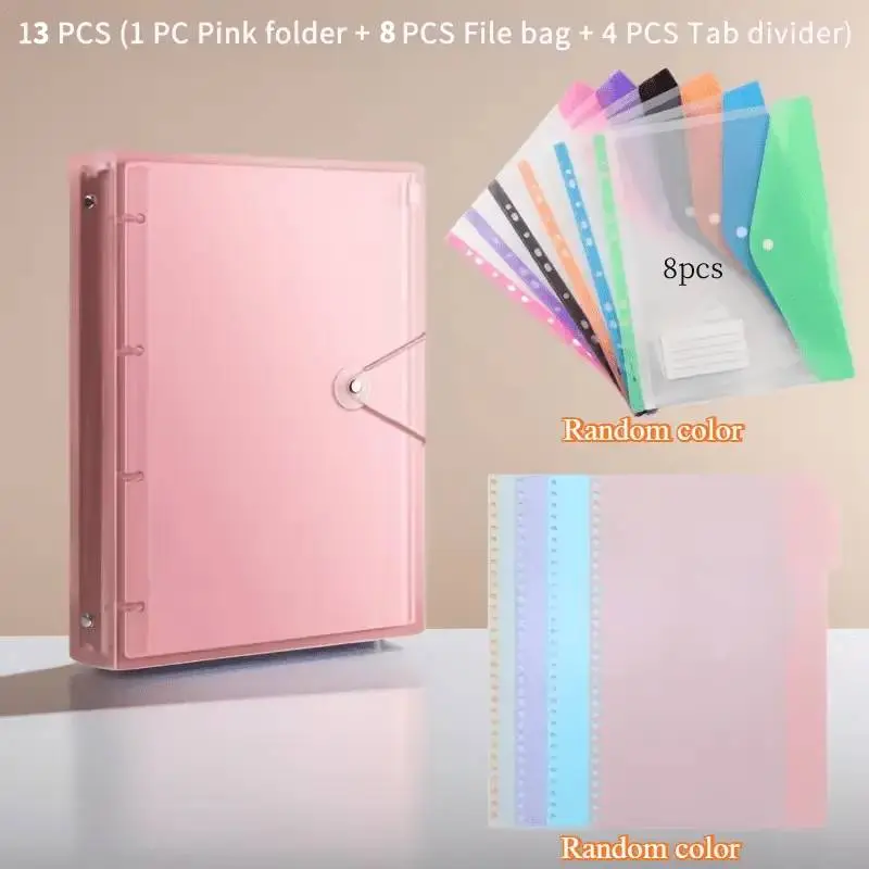 Plastic Binder Folders Set Pack - A4 Heavy-Duty Colorful Binder, 6 11-Hole A4 Expandable File Pockets, 4 Divider Sheets, Multiple Expansion Combinations, School/Work Document Organizer