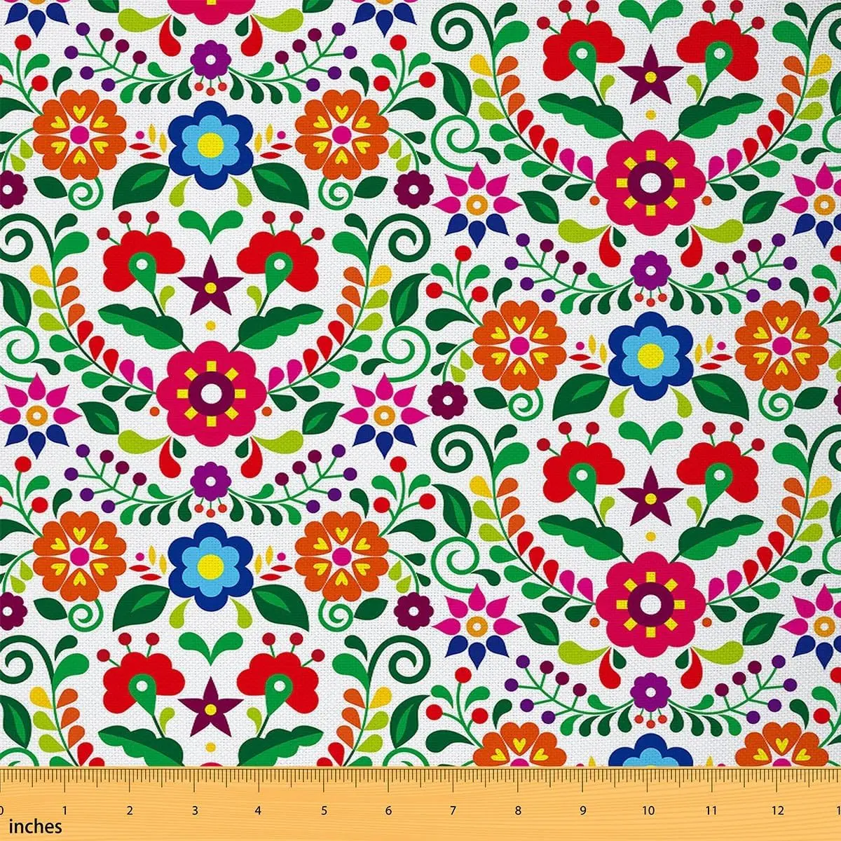 Mexican Style Outdoor Fabric by The Yard,1 Yard,Exotic Colorful Floral Upholstery Fabric,Bright Flower Leaves Fabric for Upholstery and DIY Projects, Exotic Floral Pattern, Waterproof Fabric