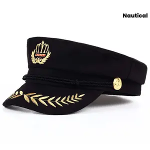 Adjustable Nautical Captain Hat - Navy Marine Admiral Hat for Yacht Costumes, Polyester Clothing Accessory
