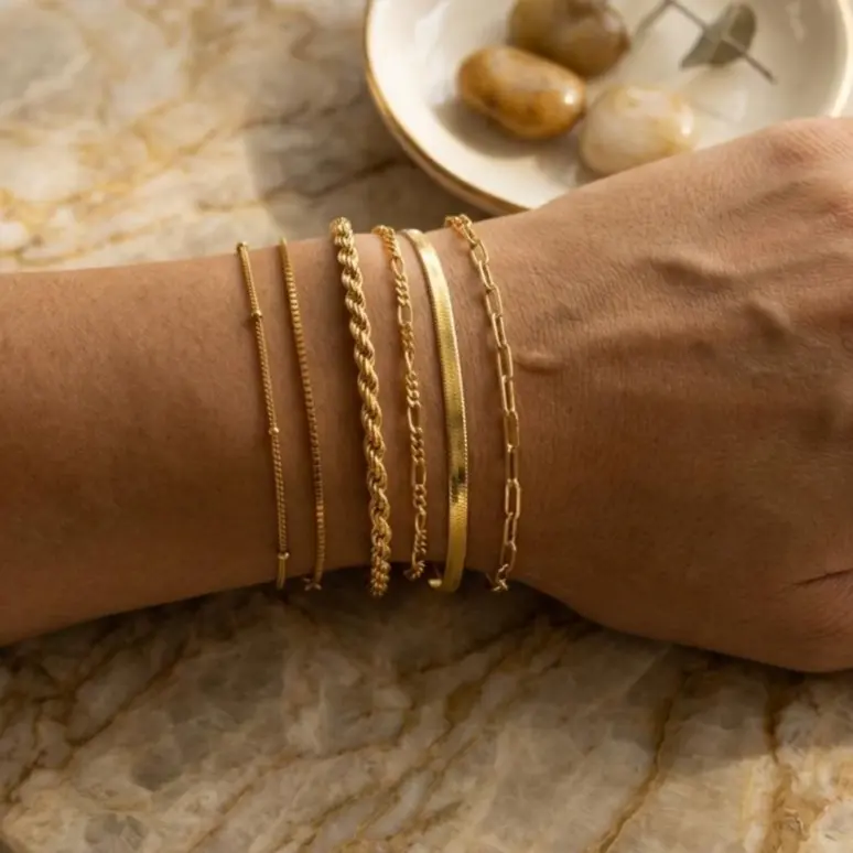 6PCS Gold Bracelets for Women Waterproof, Gold Jewelry Sets for Women Trendy Thin Dainty Stackable Cuban Link Paperclip Chain Bracelet Pack Fashion Accessories Gifts for Womens bracelet