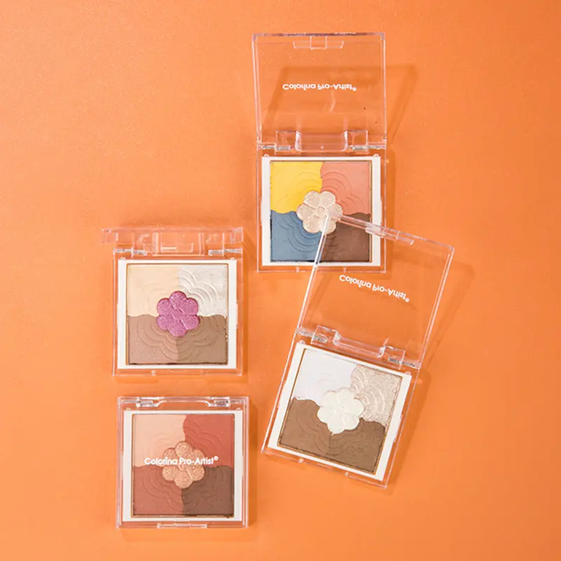 4-Color Spring Blossom Eyeshadow Palette - Cute Animal Print Pumpkin Makeup Powder with Matte, Pearlescent, Glitter Finishes