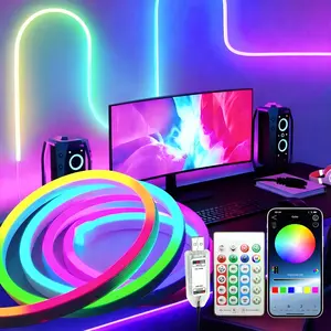 RGB Neon LED Rope Lights, Waterproof Bluetooth APP Remote Control Music Sync Strip Lights, Flexible DIY Silicone Light for Bedroom Home Indoor Outdoor Decor