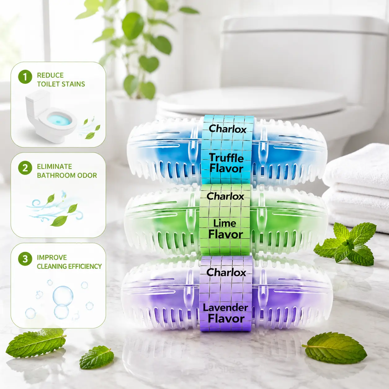 Colorful Scented Plastic Toilet Bowl Rim Cleaner Basket Set, Self-Cleaning Toilet Bowl Cleaners for Limescale & Yellow Stains, Odour Control Long-Lasting Deodorizer, Easy-Install Bathroom Plumbing Freshener