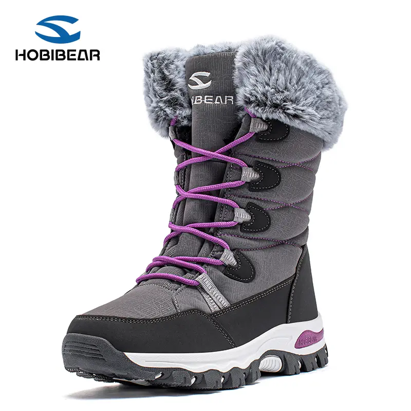 HOBIBEAR Women's Waterproof Mid Calf Snow Footwear Lightweight, Insulated Faux Fur Lined, Lace Up, All Weather Grip, Cushioned Footbed Warm Winter Boots