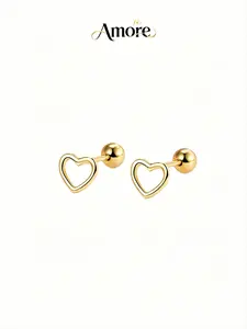 Minimalist Hollow Heart Shape Tiny Stud Earrings, Cartilage Tragus Screwback Studs, Boho Style Jewelry Gifts for Women, Xmas Present