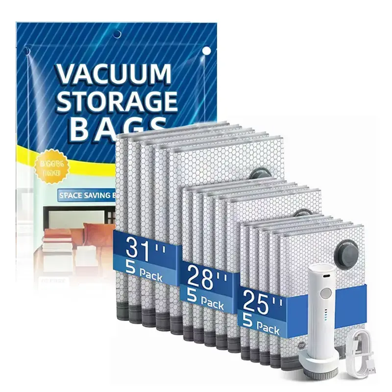 2026 Upgraded X8 Cordless Vacuum Storage Compression Bag Set (15 Pack) with Rechargeable Powerful Suction Air Pump - Home Organiser Space Saver Zipper Pouches for Luggage, Suitcase, Clothes reusable mesh pouch bag mommy large bible bag w tassel