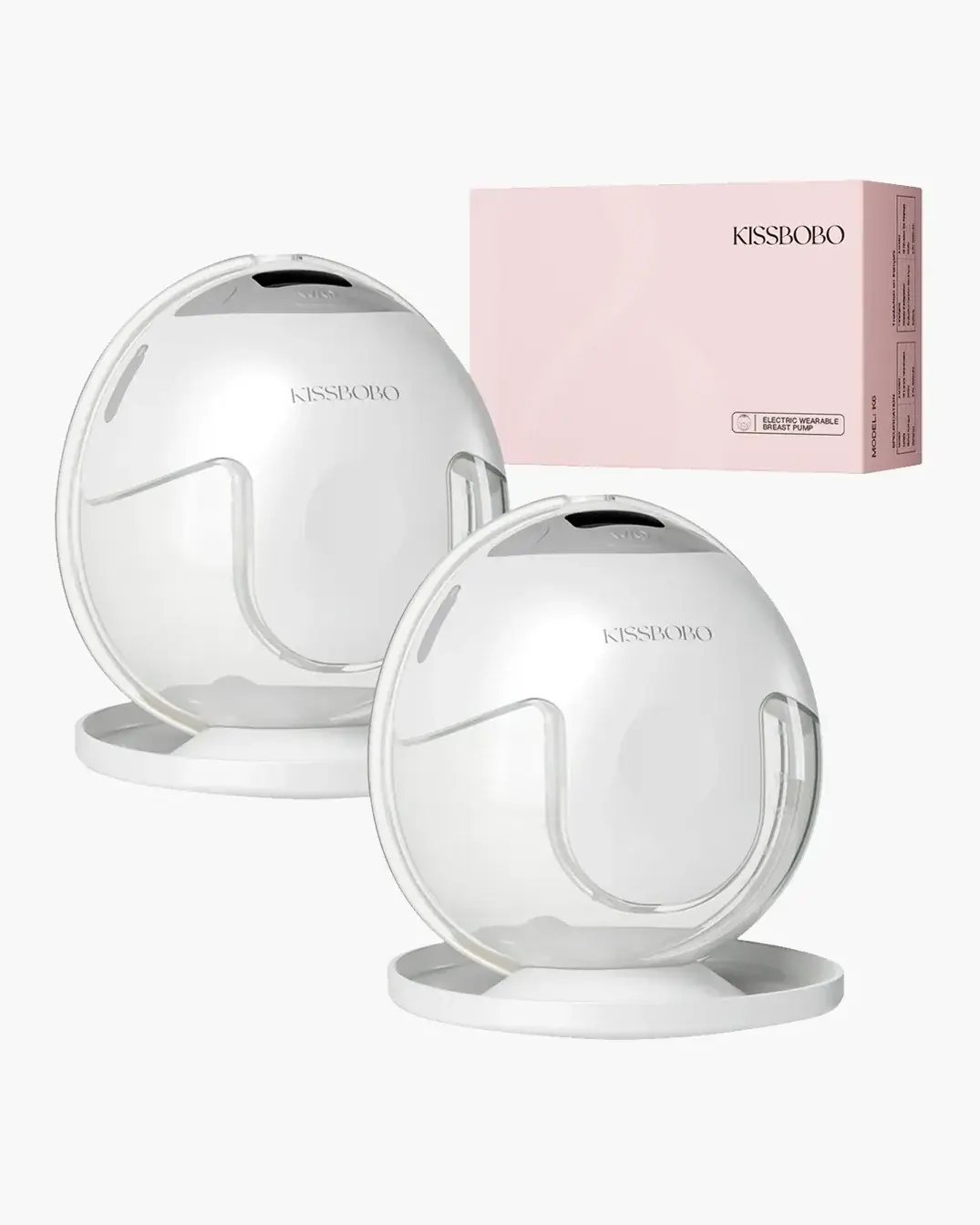 【KISSBOBO】K5-Hands Free Breast Pump, Wearable Breastfeeding Pump with 320mmHg Strong Suction, 19 Adjustable Levels & 4 Modes, Ultra-Quiet, Leak-Proof Design Portable Breast Pumps Electric (White, 2 Pack)