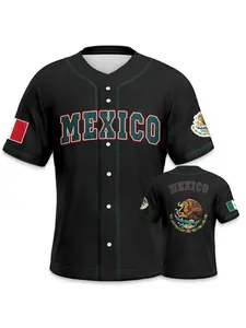 Mexican Print Baseball Jersey, Men's Short Sleeve V Neck Sport Shirt, Sports Top, Eagle Team Baseball Wear, Skin-Friendly & Breathable, Gift for Sports Lovers