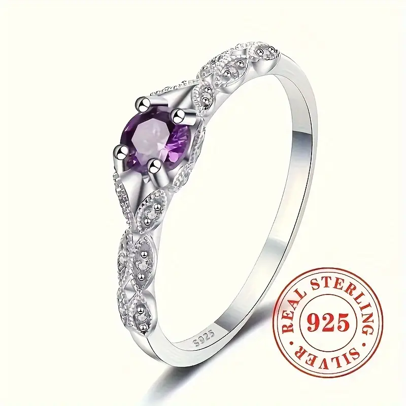 Elegant 925 Sterling Silvery Anniversary Ring with Synthetic Purple Gemstone - Perfect for Brides & Casual Attire, Anniversary Ring, 925 Silvery, Artificial Sapphire, Wedding Jewelry moval  engagement  ring