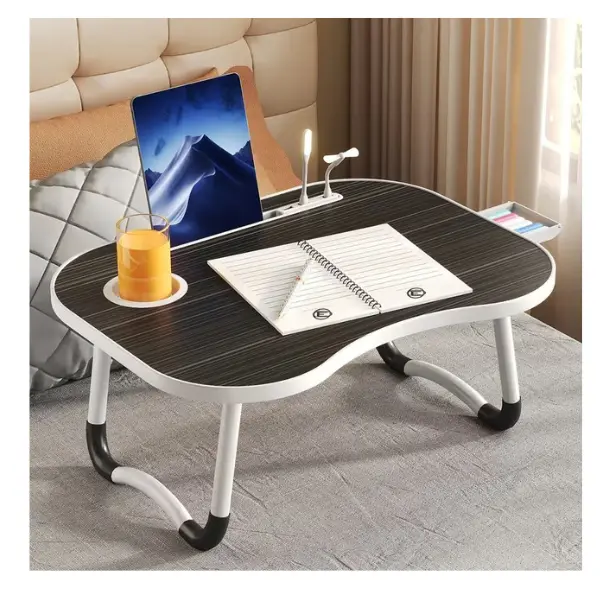 Multi-Functional Portable, Foldable Laptop Desk and Bed Holder with USB Port, USB Light, Fan and Cord/ Bedside Table Tray with Cup Holder and Storage Drawer, Dining and Office Laptop Stand  (Black)