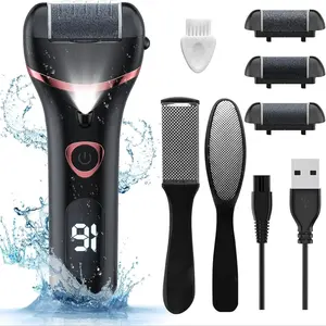 Electric Foot File Kit, Rechargeable Portable Pedicure Tool Set, Waterproof Callus Remover, Includes 3 Roller Heads & 2 Manual Tools, Cordless Pedicure Machine