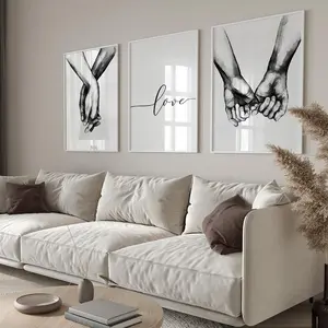 Modern Minimalist Black and White Love and Hands Wall Art, 3 Counts/set Canvas Painting, Wall Decor for Home Living Room Bedroom, Poster, Modern Abstract Art