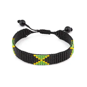 Jamaica Flag Bracelet: Handmade, Adjustable Beaded Wristband