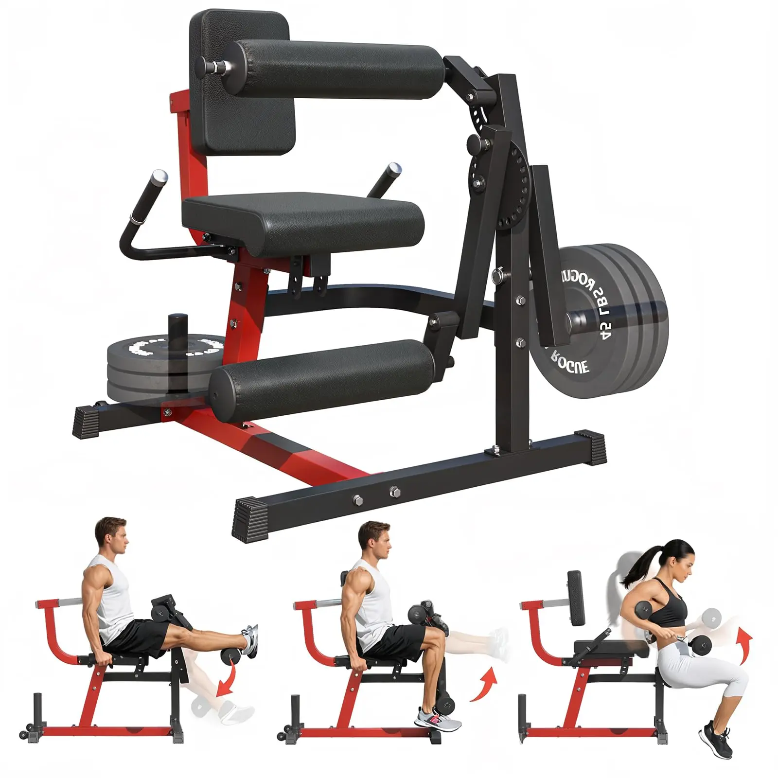 AECOJOY Leg Extension and Curl Lower Body Workout Machine Heavy Duty Adjustable Leg Rotary Extension Plate Loaded Fitness Equipment for Thigh Home Gym with Easy Mobility Wheels - Strength Training Accessory