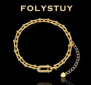 【9.25inches long bracelet】[FOLYSTUY (W153)] Paperclip bracelet, fashionable and suitable for both men and women.