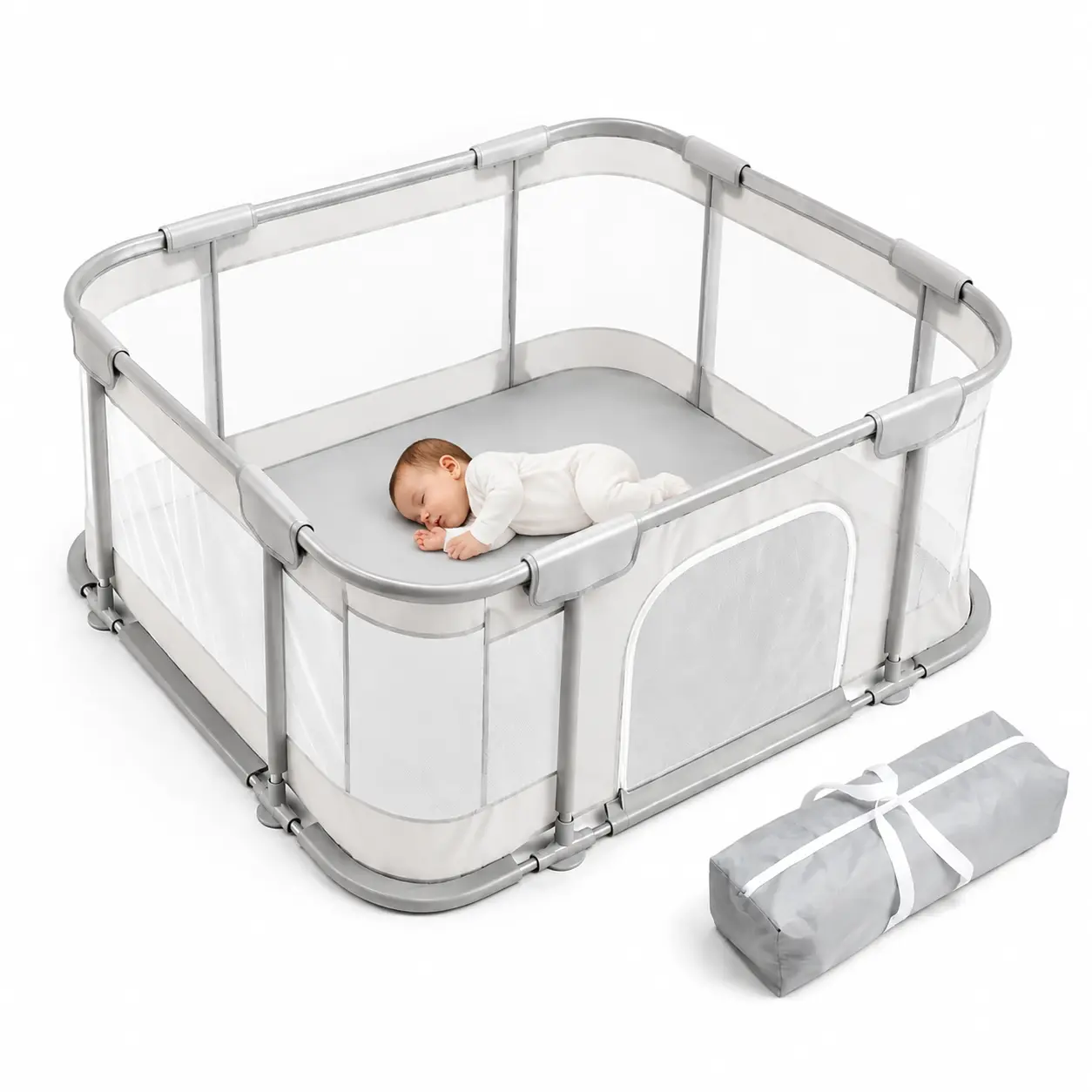 Desque Baby Playpen (47x47, 47x71 In) - BPA-Free Safety Play Yard, Portable Playard for 0-3 Years Babies & Toddlers, Durable Oxford-Polyester Material, Indoor-Outdoor Use with Carry Bag