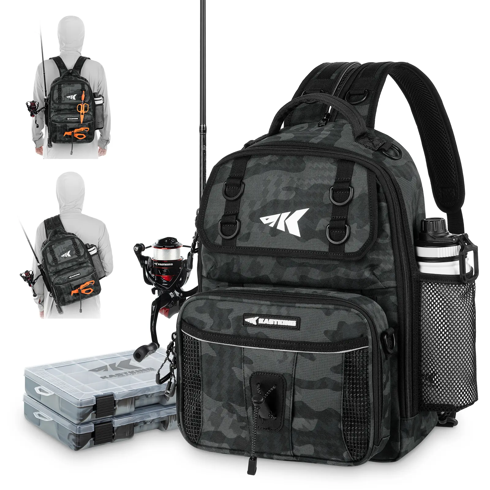 [Back to School Gift] KastKing BaitSpace Fishing Sling Bag, Fishing Backpack with Rod & Beverage Holder, Tackle Bag for Fishing Gear SummerVibes,Summer Survivals ,dealsforyoudays