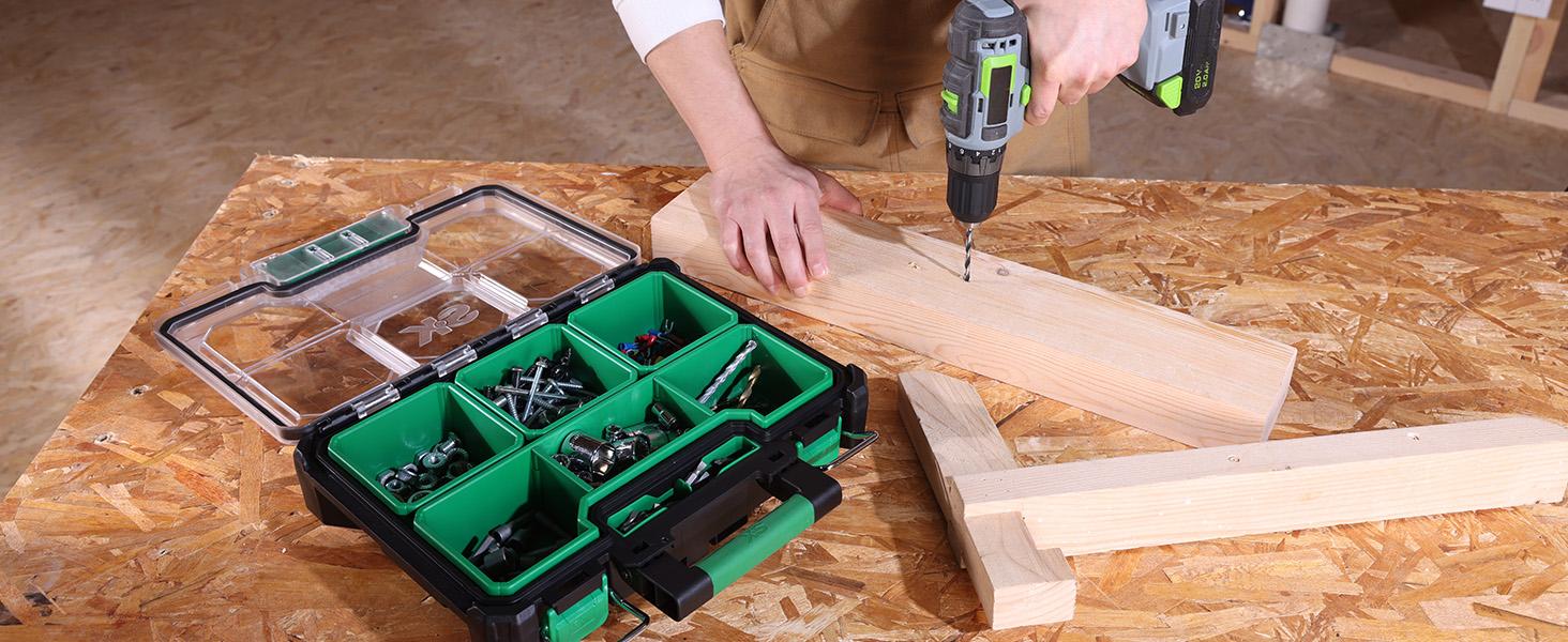 #summersale SK Small Part Organizer, Stackable Tools Box Organizer with Compartments and Removable Dividers, Transparent Lid, Waterproof & Impact-Resistant Design, for Small Tools and Accessories