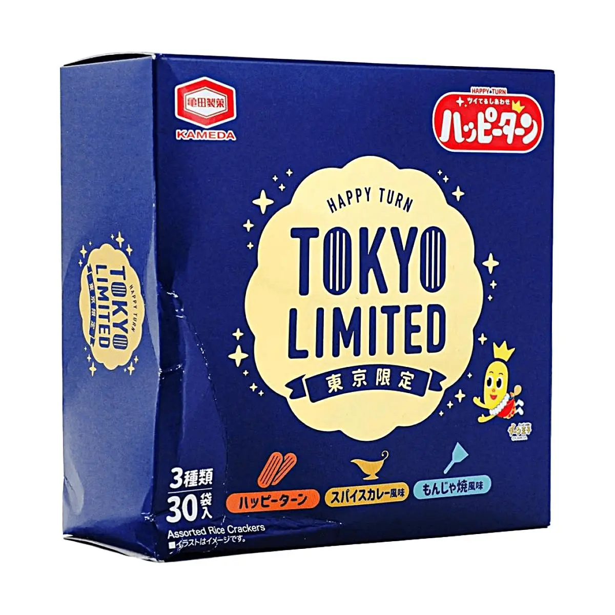 Kameda Assorted Rice Cracker Gift Box - Original, Curry & Teppanyaki Flavors - 30pc Tokyo Limited Edition Snack Souvenir