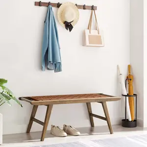 Modway Saoirse 47" Faux Leather Wood Bench in Walnut Brown