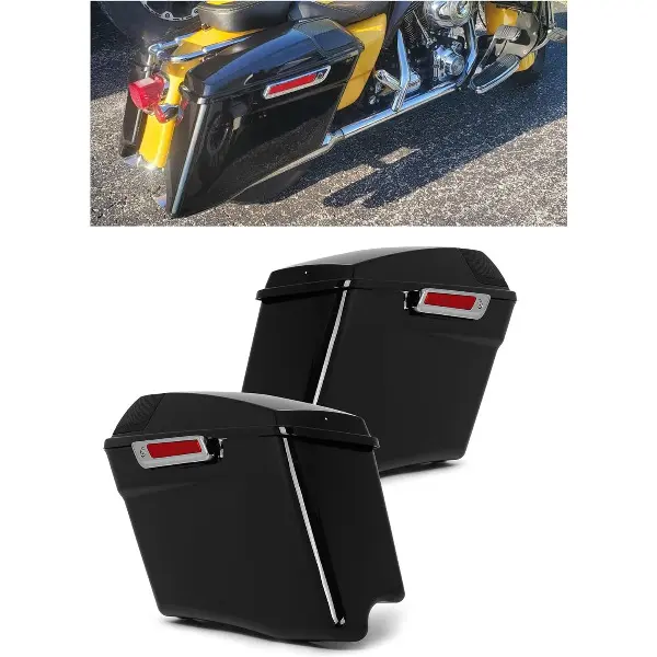 5" Stretched Hard Saddlebags w/Speaker Lids Grills Extended Saddle Bags Compatible with Harley Touring Street Glide Road King Electra Glide CVO Ultra-Classic 2014-2024 w/Audio Cover