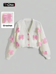 Women's Handmade 3D Butterfly Long Sleeve Fitted Sweater, Casual Fashion Knit Cardigan, Knitting, Unique Design, All Seasons Wear, Knitwear