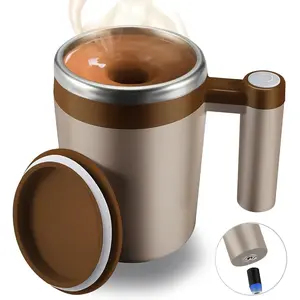 Self Stirring Mug,Rechargeable Auto  Coffee Mug with 2 count Stir Bar, Automatic Mixing Cup for Milk/Cocoa at Office/Kitchen/Travel 14oz   - Brown