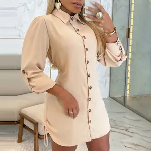 ChicMe Women's Polka Dot Stand Collar Long Sleeve Shirt Dress Casual Button Design Mini Dress/April Outfit for St. Patrick's Day