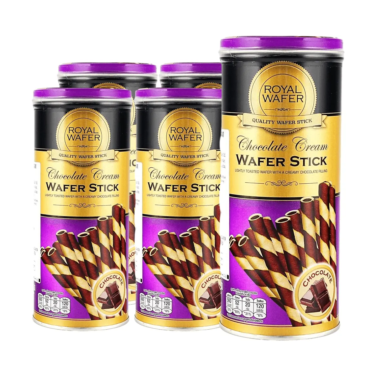 VFOODS Thai Royal Wafer Rolls - Chocolate Cream Flavor, 5 Pack (125g x 5) - Popular Thai Snack & Gift