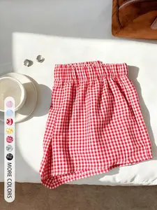 American Vintage Style Home Wear Shorts, Summer Classic / Gingham Check, Boho Fitted Design, Lightweight Breathable Fabric, All Seasons