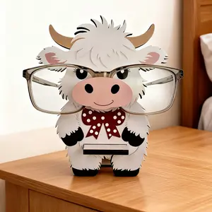 Wooden highland bull eye glasses frame&fashionable glasses display frame&Glasses Holder - cute animal design, durable wooden structure, home and office desk decoration, holiday birthday gift for women, fun home decoration, creative decoration