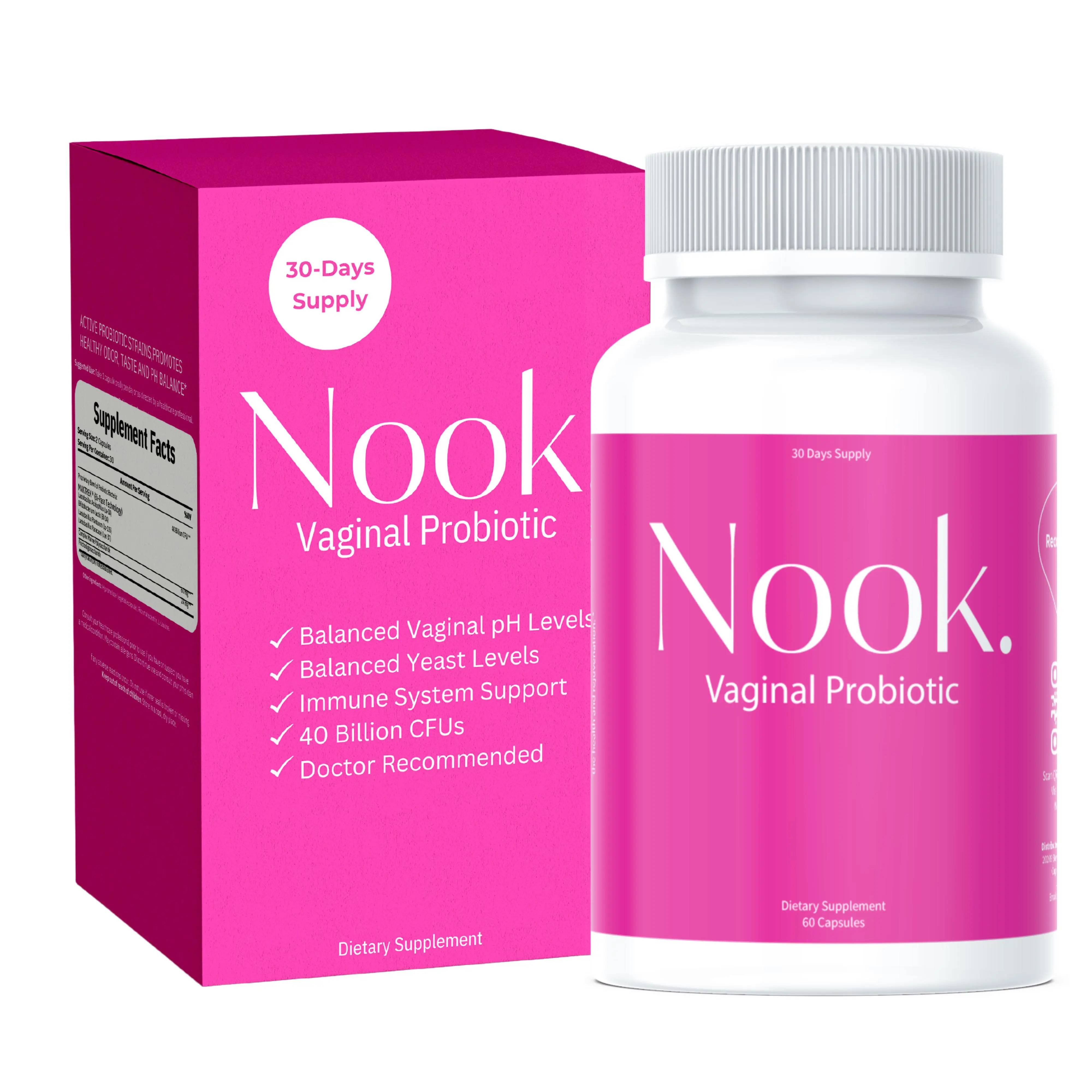 Nook Probiotic for Women, 30-Days Supply, 60 Capsules, Balanced pH Levels, Balanced Yeast Levels, Immune System Support, 40 Billion CFU