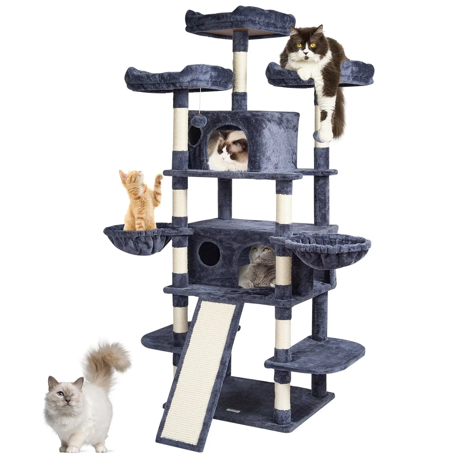 68.5-Inch Cat Tree Tower For Indoor Cats With Condos, Scratching Posts, And Sisal Rope, Carpeted Perches On A Stable Multi-Level Base, Durable Pet Furniture For Climbing, Scratching, Resting, Easy Assembly, Ideal For Large Cats