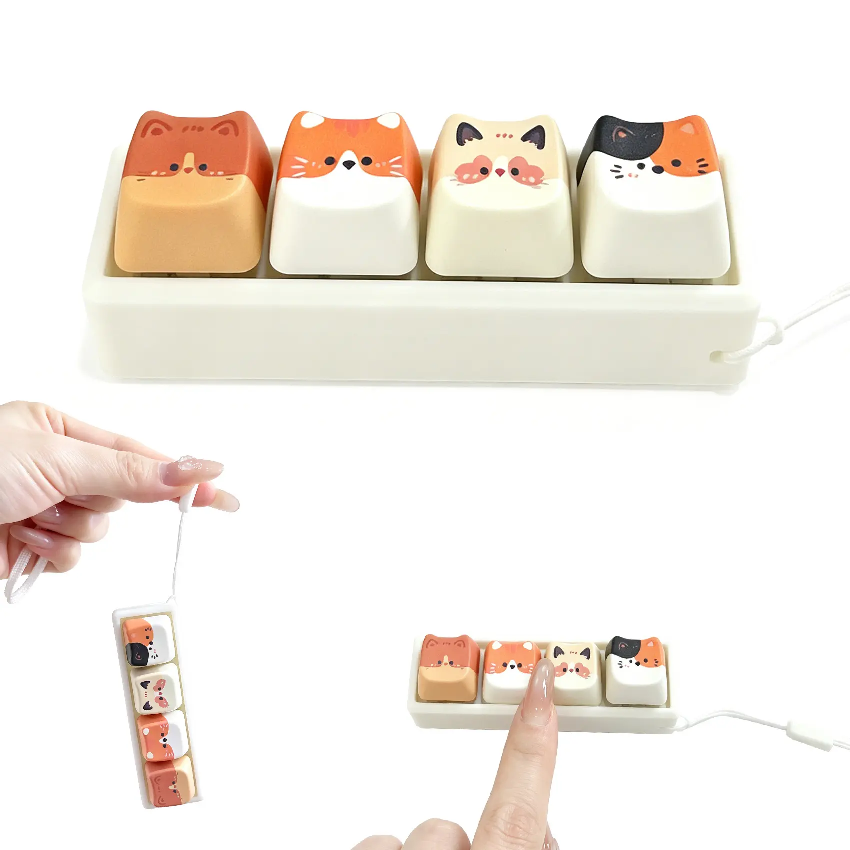Cute Cat Keyboard Keycap Button Keychain Fidget Toy - Crisp Sound, Pocket-Sized, Unisex Anxiety Relief Item for Adults at Work, Focus Boosting, Calms Nerves, Durable