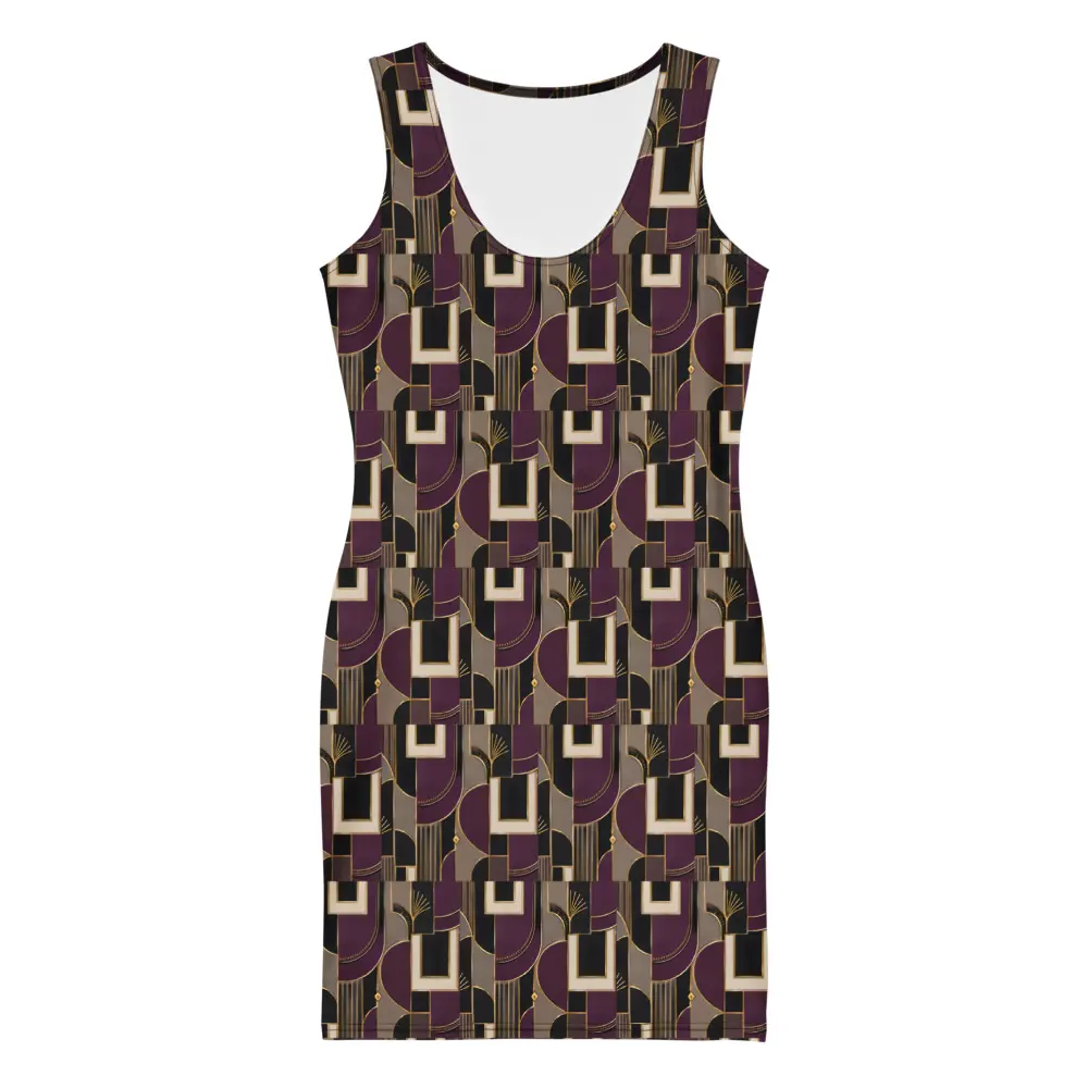 NDI Boutique Art Deco Aubergine Bodycon Dress – Geometric Print Sleeveless Mini Dress