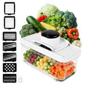 SUSTEAS Multifunctional Vegetable Dicer Slicer Cutter, 7 Interchangeable Blades Food Chopper with Safety Holder & Cleaning Brush, ABS PP Food Grade Manual Shredder Grater for Onion Potato Fruit Vegetable Kitchen Cutting Tool