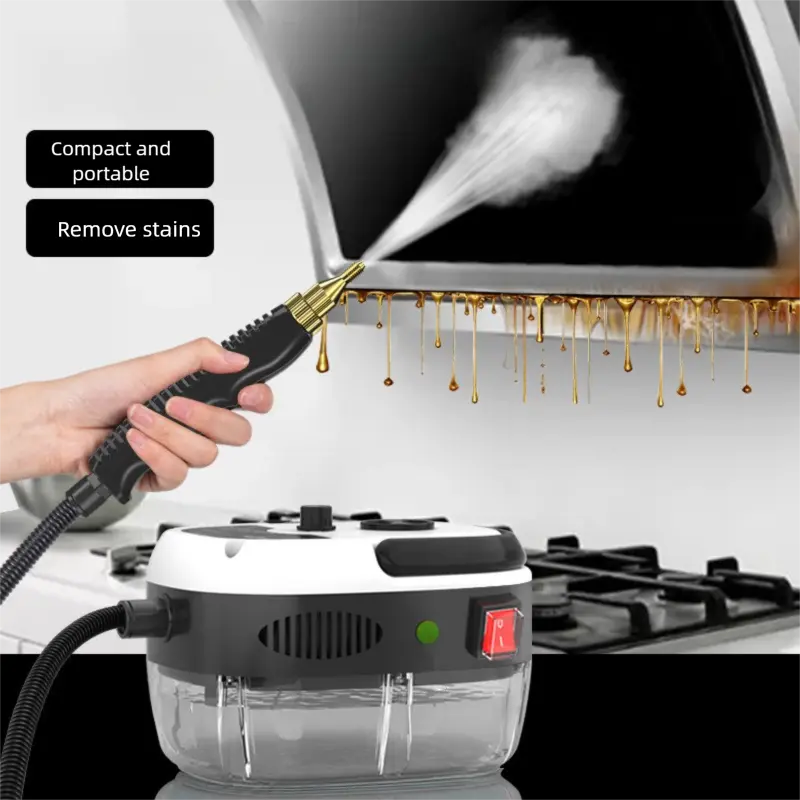 2500W Power Handheld Steam Cleaner - Compact, Portable High-Pressure Steam Appliance with Brush Heads for Kitchen Grease Cleaner, Car Detailing, Stain Removal