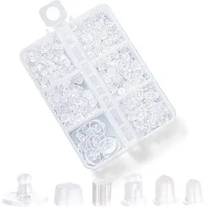 Nkwuire 6 Styles Silicone Earring Backs for Studs, 600 Pcs Clear Soft Earring Backings Hypoallergenic Plastic Rubber Earring Backs Clutch Stoppers Replacement Kits for Fish Hook Earring Studs Hoops