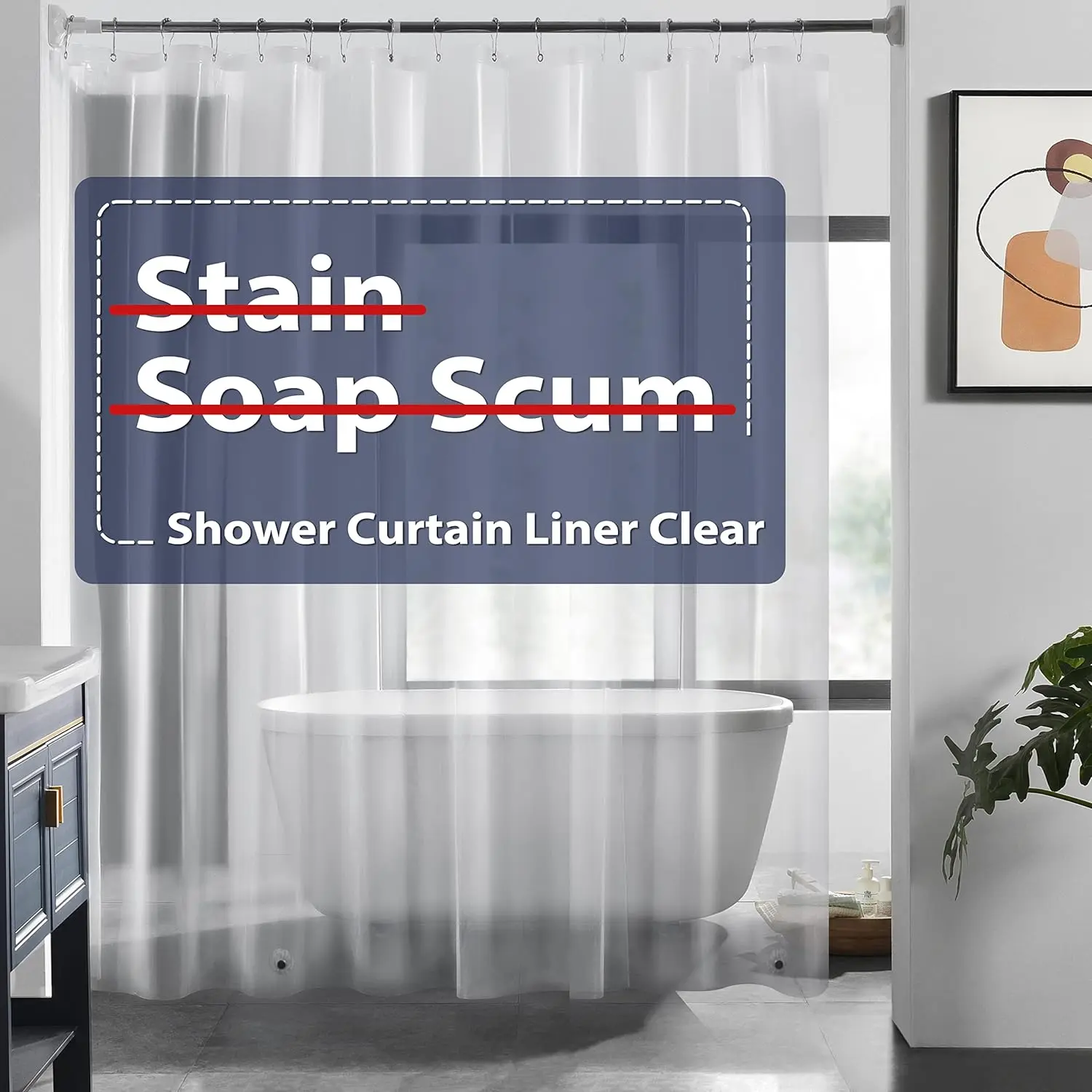 Clear Shower Curtain, 1/2 Counts Waterproof Plastic Shower Curtain with 12pcs Hooks, Bathroom Accessories for Home Hotel Salon Dormitory, Shower Curtain Sets