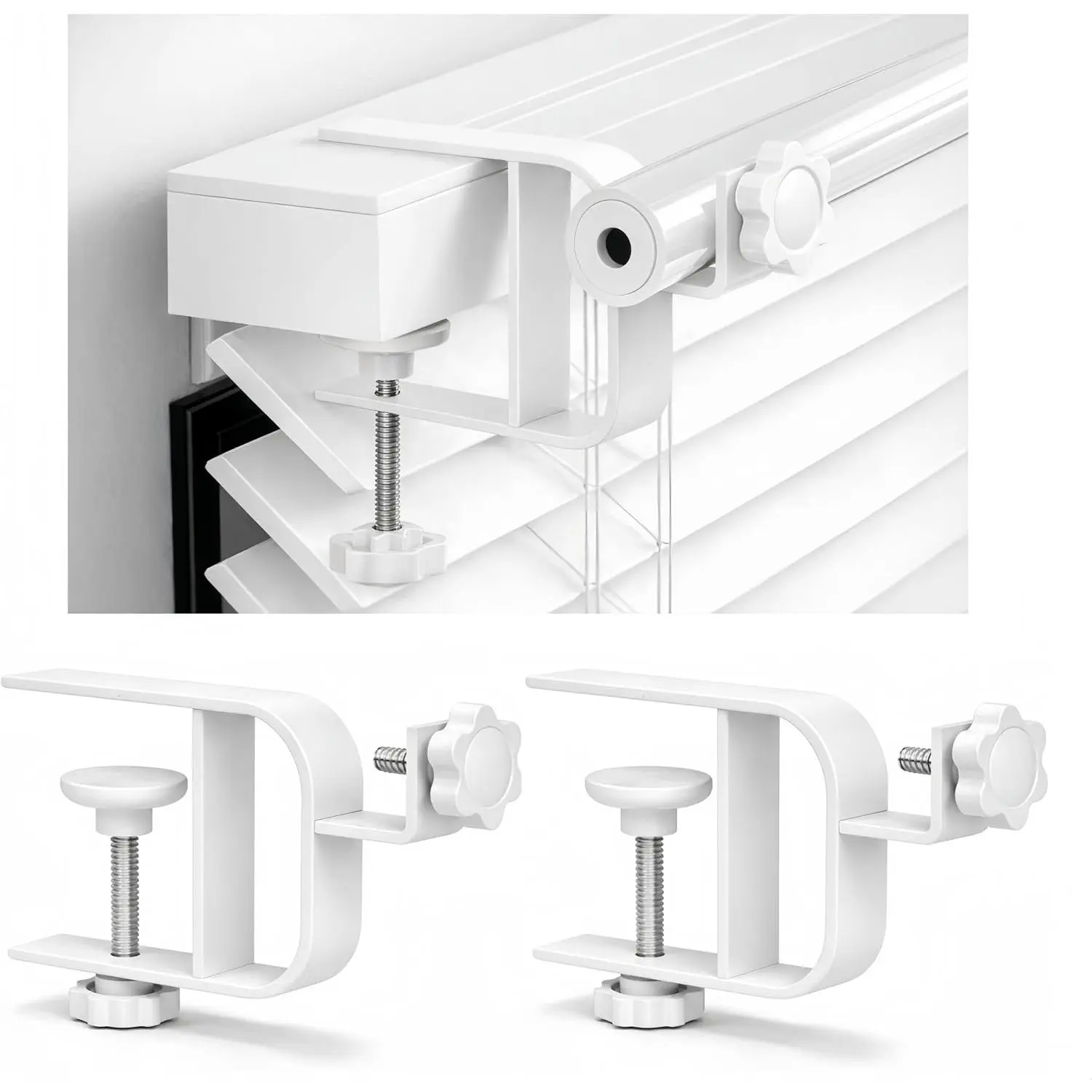 Inside Mount Curtain Rod Bracket for Blinds, No Drill Blind Adapter, Easy 1-Min Tool-Free Install, No Wall , Adjustable 0.8-2.2" Headrail, Fits 1" Rod, for Apartments & Rentals, White, 2 Pack