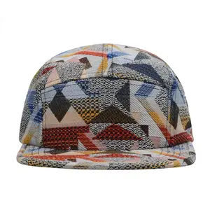 Patchwork Jacquard 5 Panel Hat | Geometric Camp Cap | HatPhile