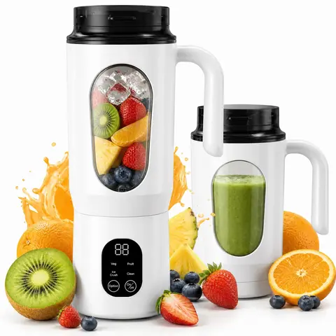 Compact Cordless Portable Blender - USB-Rechargeable Handheld Juicer & Citrus Juicer, 22000 RPM, LED Display, Anti-Slip Feet, BPA-Free Food-Grade, 5s Auto-Stop Safety, Self-Cleaning Ice Crusher for Frozen Drinks (Kitchen Household Appliance),techvibes