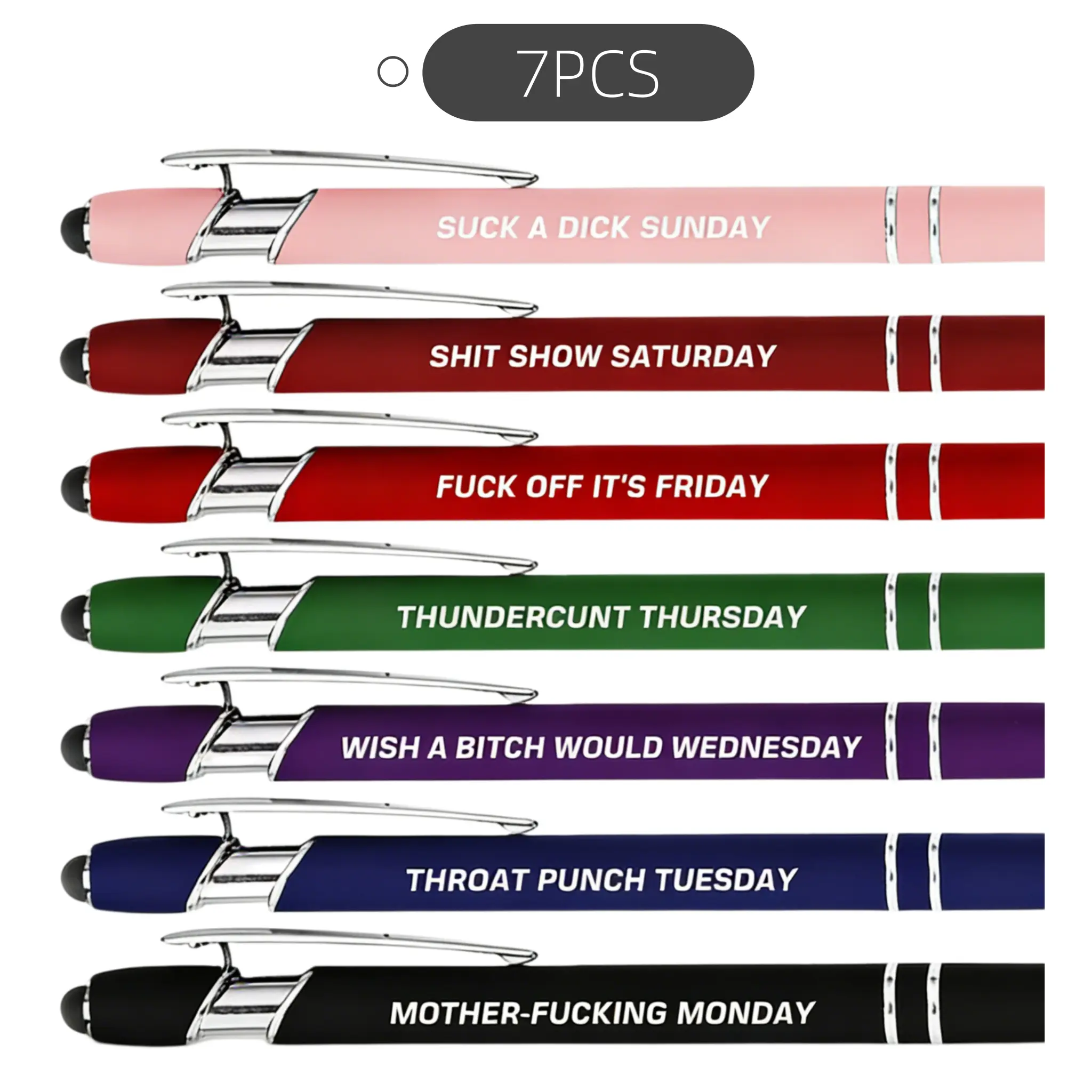 7 Pack Funny Quote Ballpoint Pens, Days of the Week Novelty Work Pens, Cute Fun Saying Pen Set, Perfect Gag Gift for Coworkers, Friends Office Gift, Black Ink