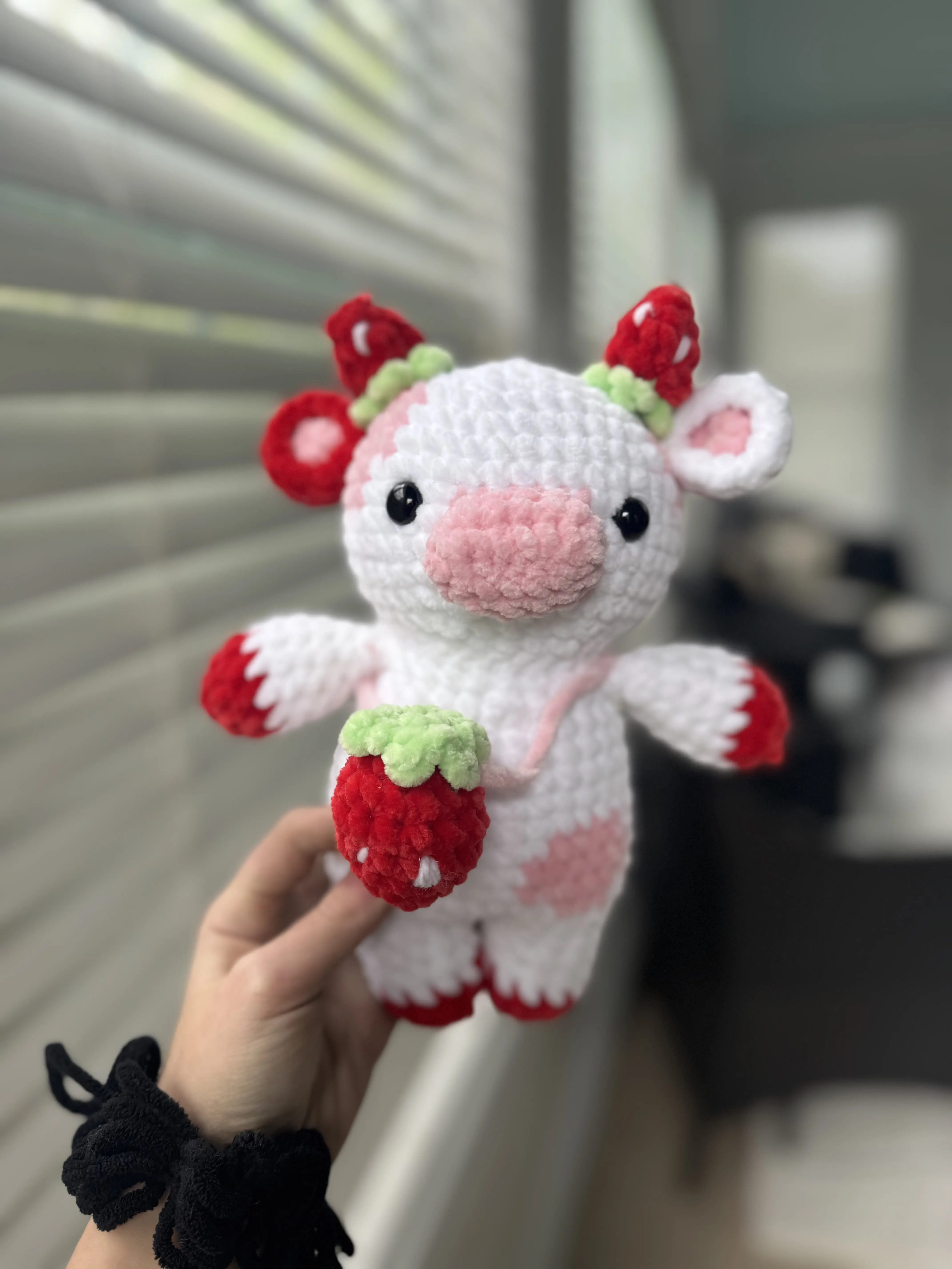 Crocheted Strawberry Cow Plushie
