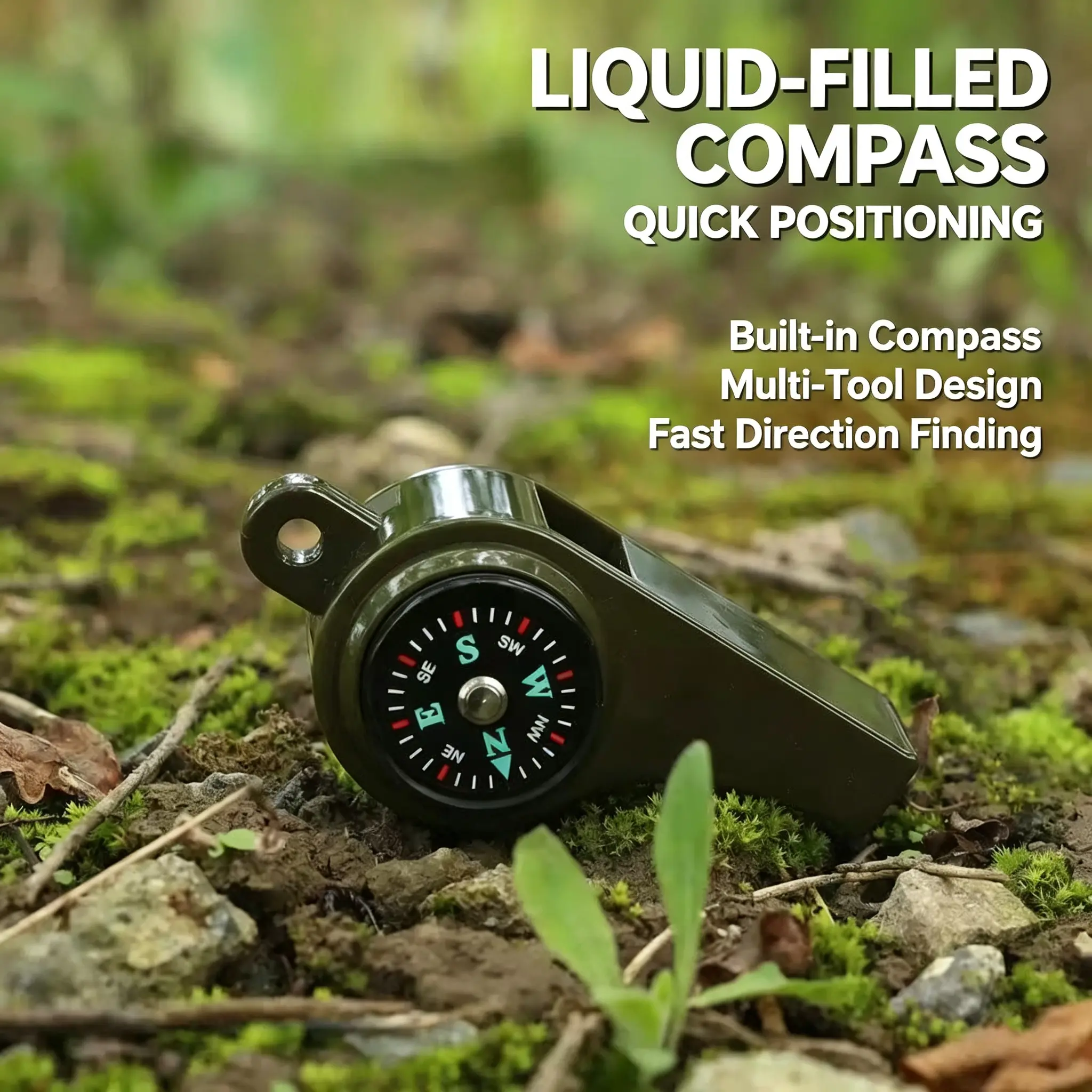 1 Piece - 3-in-1 Emergency Survival Whistle with Liquid-Filled Compass, Loud High Decibel Outdoor Safety Whistle, Lightweight Portable Survival Signal Whistle for Hiking, Camping, Backpacking, Outdoor Adventure